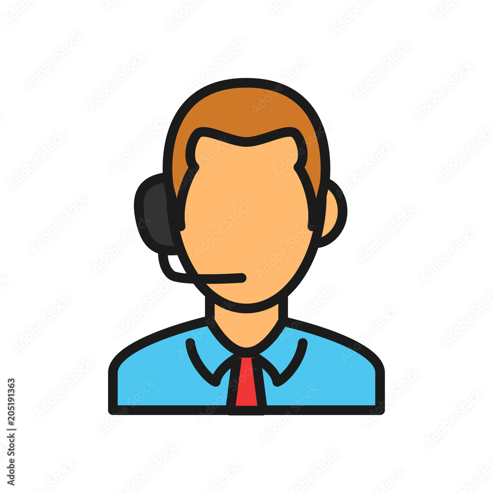 sport match live commentator icon. man hearing head phone illustration. simple outline style sport symbol.