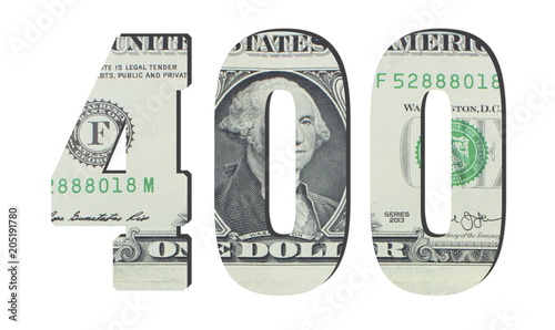 400 Number. American dollar banknotes. Money texture. Isolated on white background