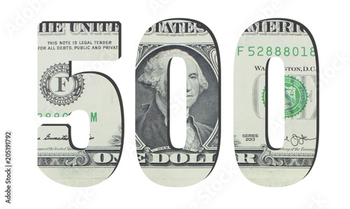 500 Number. American dollar banknotes. Money texture. Isolated on white background