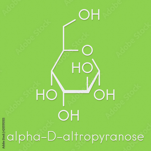 Altrose sugar molecule (alpha-D-altropyranose form). Skeletal formula. photo