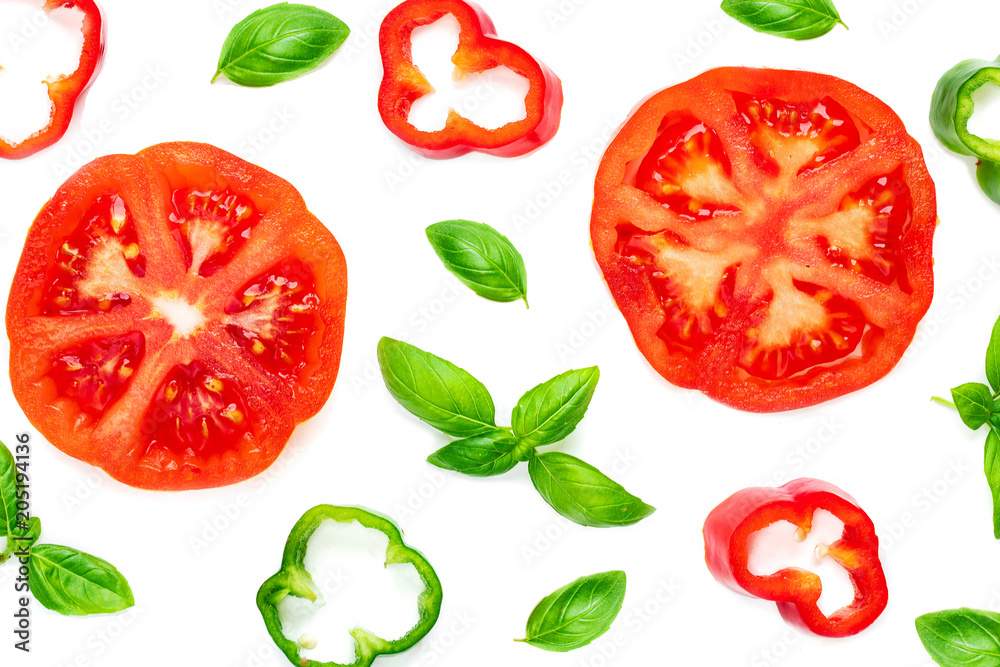 Seamless pattern with fresh vegetables, herbs and spices. Isolated on white background. Top view. Seamless pattern with fresh vegetables, herbs and spices. Isolated on white background. Top view.