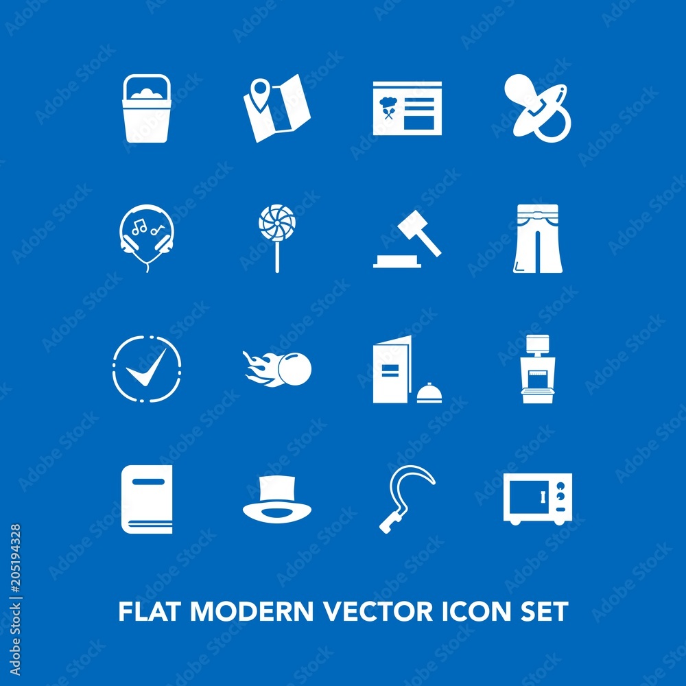 Modern, simple vector icon set on blue background with location, space, tool, education, oven, gardening, xray, kitchen, sign, comet, object, sound, pacifier, sweet, sickle, check, paper, garden icons Modern, simple vector icon set on blue background with location, space, tool, education, oven, gardening, xray, kitchen, sign, comet, object, sound, pacifier, sweet, sickle, check, paper, garden icons