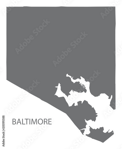 Baltimore Maryland city map grey illustration silhouette shape