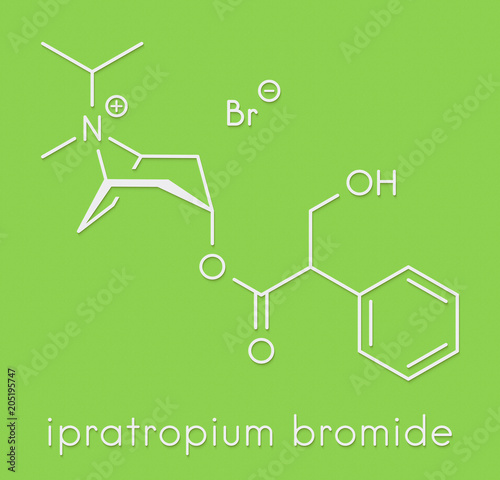 Ipratropium bromide asthma and COPD drug molecule. Often administered via inhaler. Skeletal formula. photo