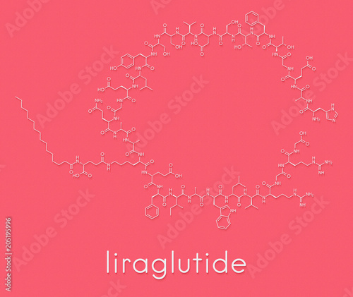 Liraglutide diabetes and obesity drug molecule. Skeletal formula.