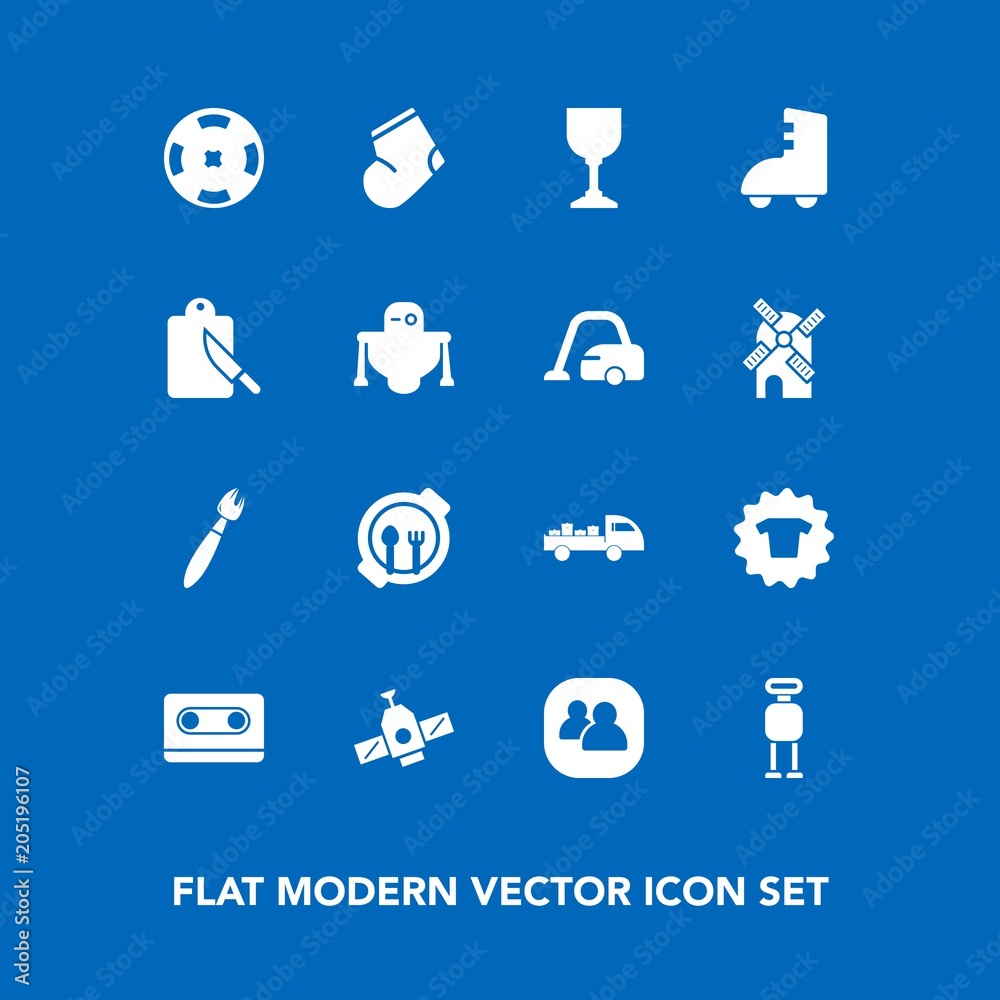 Modern, simple vector icon set on blue background with child, clothing, planet, technology, truck, social, paint, wine, people, team, space, casino, audio, cyborg, group, socks, winter, roller icons Modern, simple vector icon set on blue background with child, clothing, planet, technology, truck, social, paint, wine, people, team, space, casino, audio, cyborg, group, socks, winter, roller icons