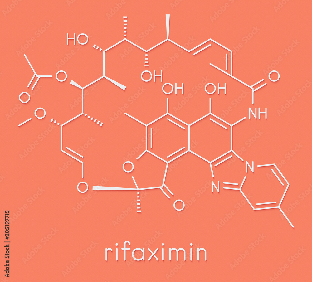 Rifaximin antibiotic drug molecule. Skeletal formula.