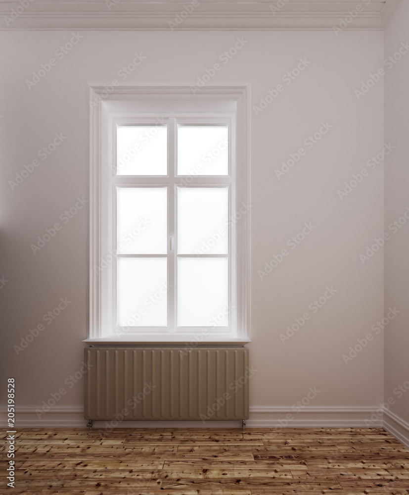 Fototapeta premium Leeres Zimmer mit heller Tapete und einem Fenster