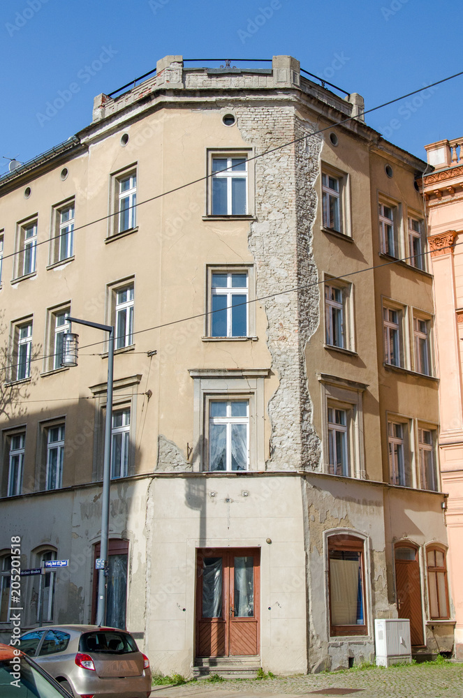 Old abandoned house with partly destroyed facade in Gorlitz Germany