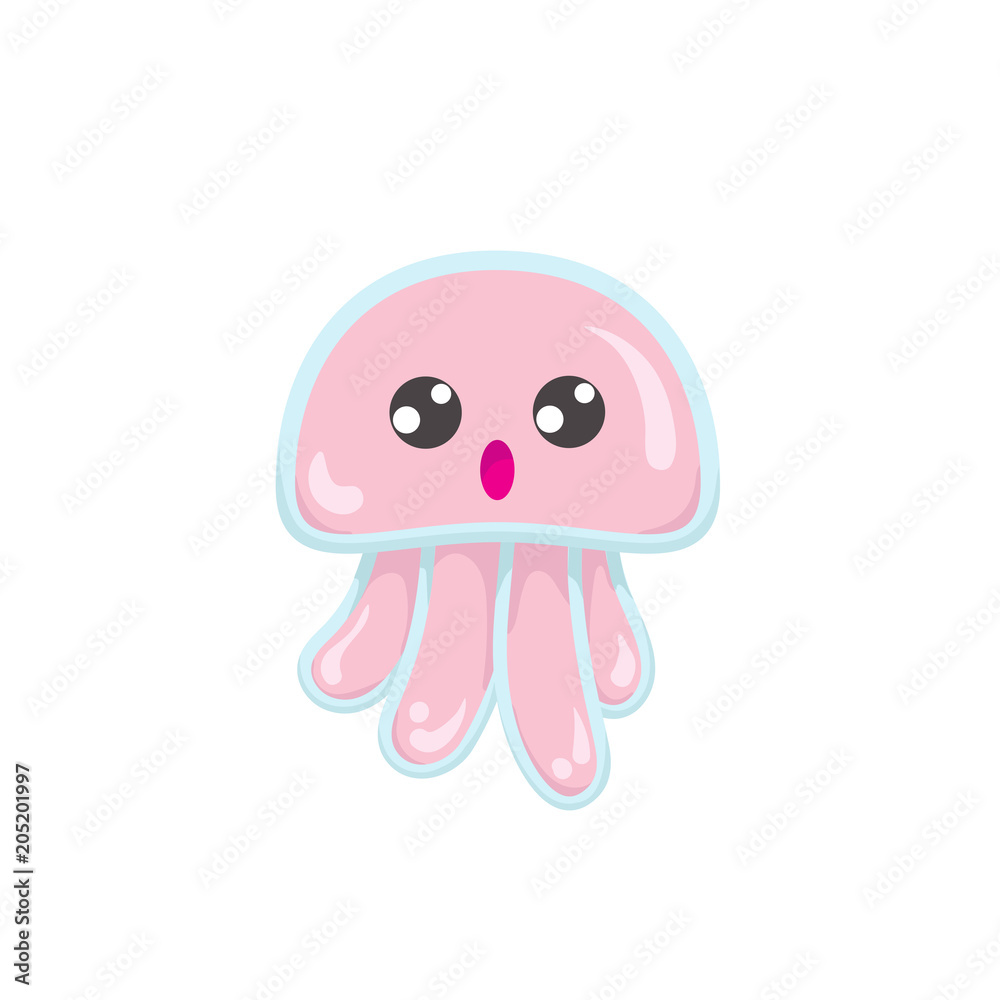 Obraz premium Kawaii vector pink jellyfish