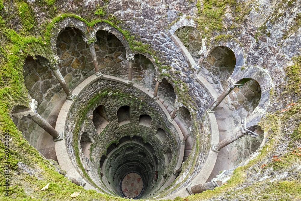 The Initiation Well (Inverted tower) in Quinta da Regaleira estate. Sintra.  Portugal Stock Photo | Adobe Stock