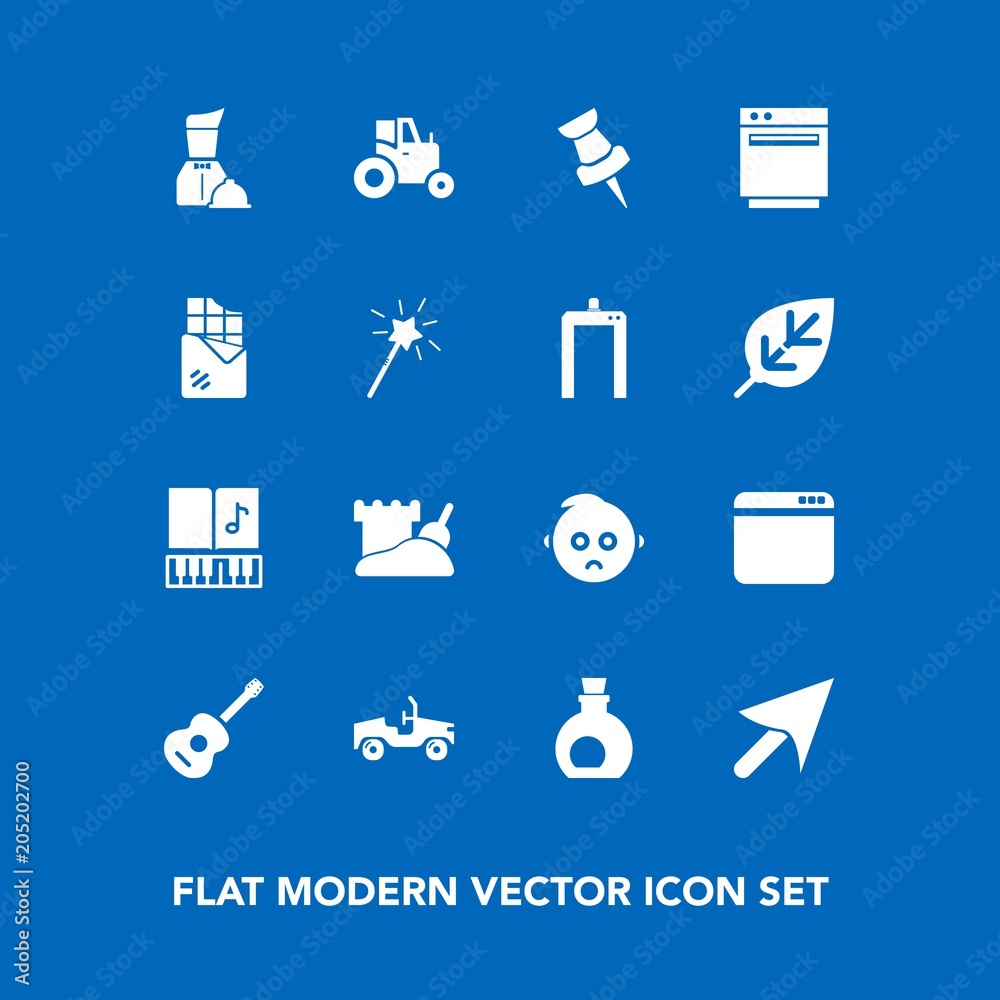 Modern, simple vector icon set on blue background with baby, white, sound, olive, oven, car, sweet, pin, cursor, stove, magic, field, tractor, mediterranean, browser, farm, guitar, tower, map icons Modern, simple vector icon set on blue background with baby, white, sound, olive, oven, car, sweet, pin, cursor, stove, magic, field, tractor, mediterranean, browser, farm, guitar, tower, map icons