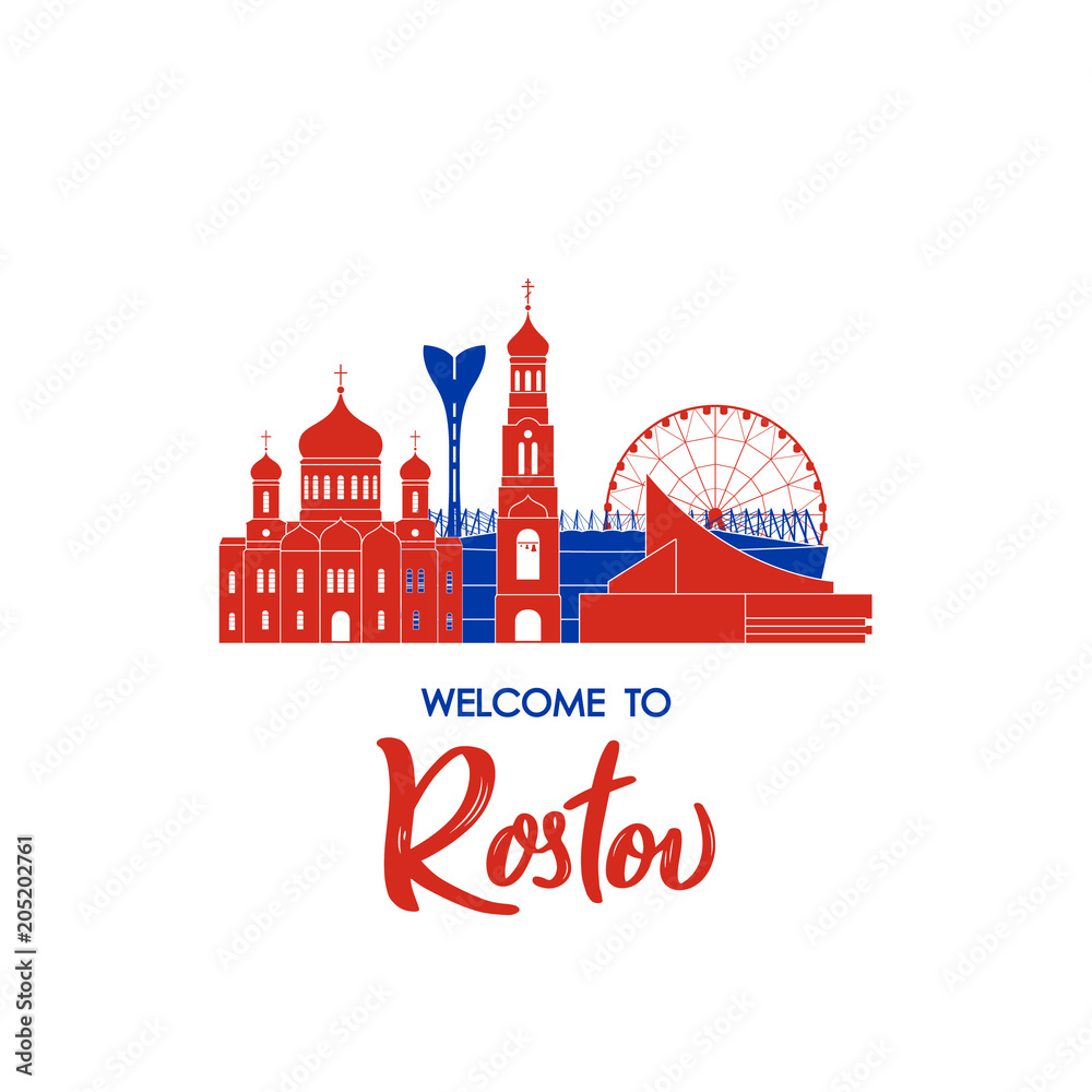 Welcome to Rostov. Concept Russian landmarks. Vector illustration.