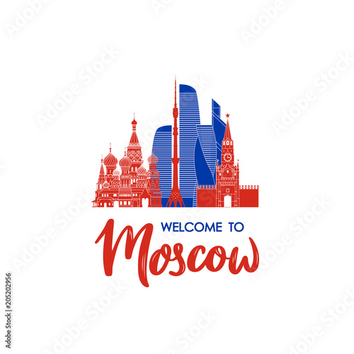 Welcome to Moscow. Concept Russian landmarks. Vector illustration.