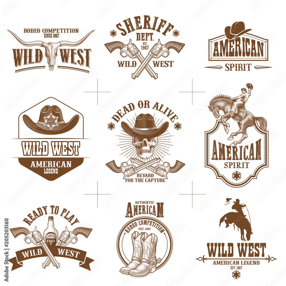 Naklejka premium kolekcja wektor logo dzikiego zachodu