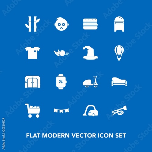 Modern, simple vector icon set on blue background with letter, sound, background, celebration, asia, sofa, mailbox, music, cart, holiday, gadget, ride, kid, child, mail, room, asian, happy, sign icons