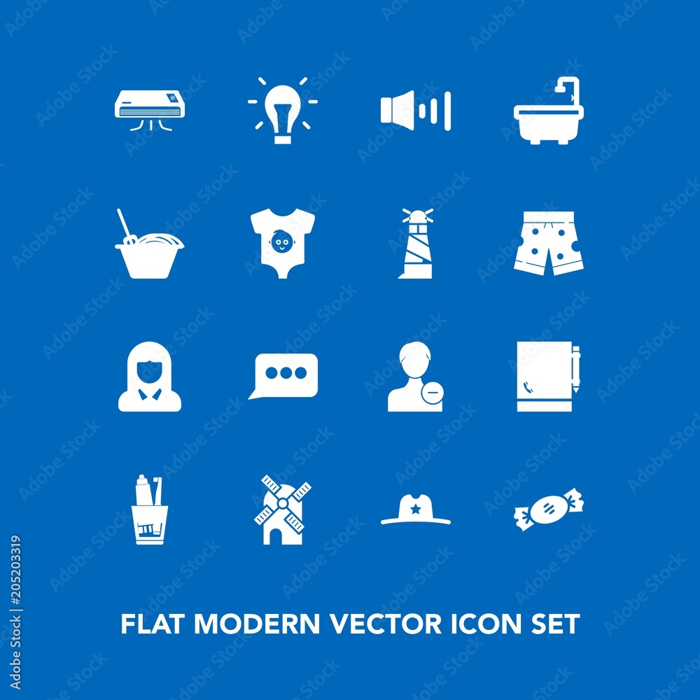 Modern, simple vector icon set on blue background with notebook, user, speaker, health, profile, light, sheriff, woman, hygiene, page, west, idea, sign, wind, bathroom, message, texas, food, air icons Modern, simple vector icon set on blue background with notebook, user, speaker, health, profile, light, sheriff, woman, hygiene, page, west, idea, sign, wind, bathroom, message, texas, food, air icons