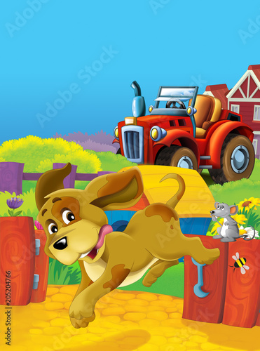 cartoon happy and funny farm scene with tractor - car for different tasks - illustration for children © honeyflavour