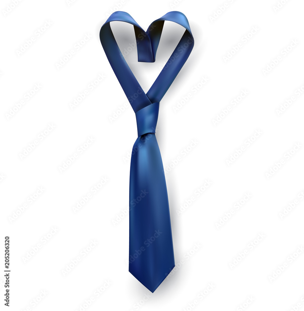 Necktie for Fathers day gift post greeting card banner poster. Relistic satin blue knot. Male tie design.Symbol of father and son.Heart shaped symbol of love and respect. Necktie for Fathers day gift post greeting card banner poster. Relistic satin blue knot. Male tie design.Symbol of father and son.Heart shaped symbol of love and respect.