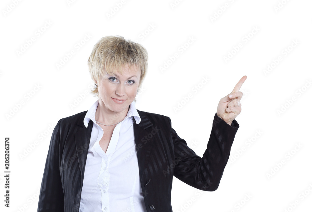 closeup of successful business woman pointing at copy space closeup of successful business woman pointing at copy space