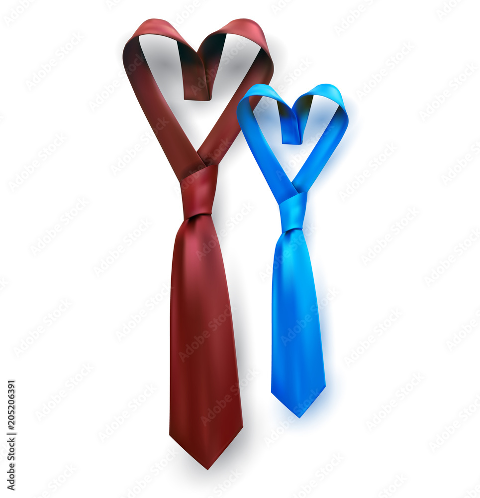 Necktie for Fathers day gift post greeting card banner poster. Relistic satin blue knot. Male tie design.Symbol of father and son.Heart shaped symbol of love and respect. Necktie for Fathers day gift post greeting card banner poster. Relistic satin blue knot. Male tie design.Symbol of father and son.Heart shaped symbol of love and respect.