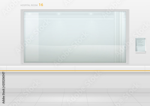 Hospital room with window. The corridor of the clinic or hospital. Modern building. Vector with transparency effect