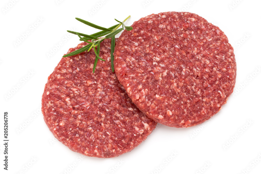 Raw fresh hamburger meat isolated on white. Raw fresh hamburger meat isolated on white.