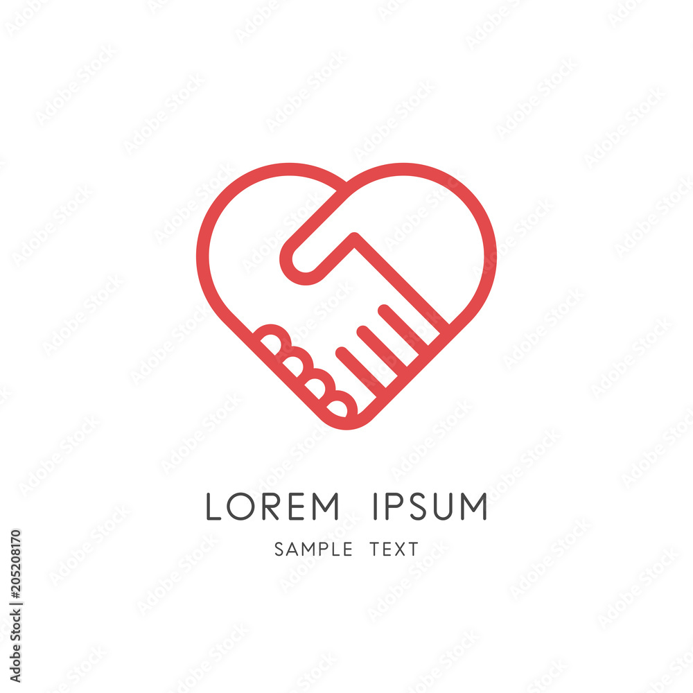 Partnership business outline logo - two hands make a deal and heart symbol. Handshake, cooperation and teamwork, love and relationship vector icon. Partnership business outline logo - two hands make a deal and heart symbol. Handshake, cooperation and teamwork, love and relationship vector icon.