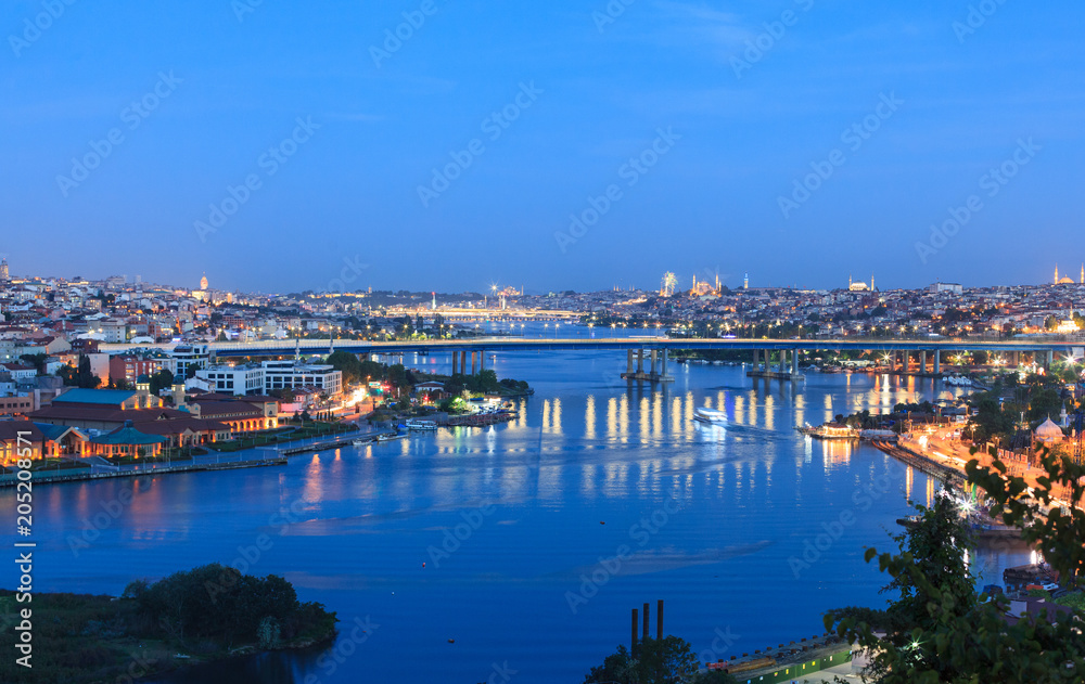 Incredible panorama of Istanbul  from Pierre Loti view point at night, Turkey