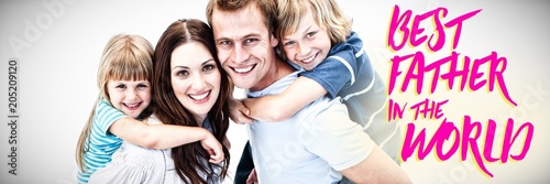Composite image of happy parent giving piggyback to their childs