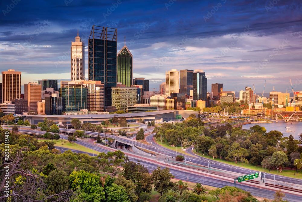 Fototapeta premium Perth. Cityscape image of Perth skyline, Australia during sunset.