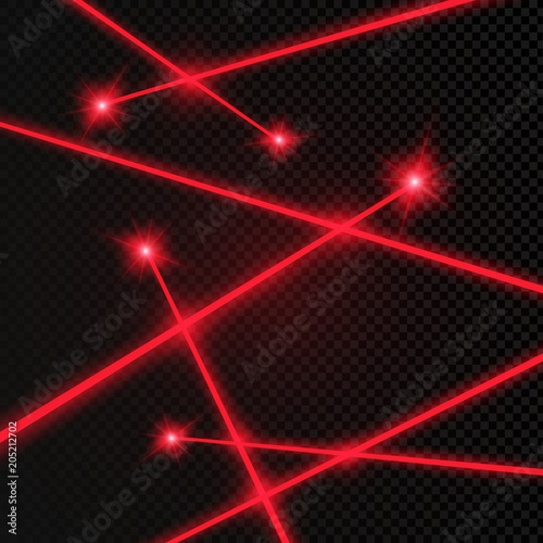 Abstract red laser beam. Transparent isolated on black background. Vector illustration.
