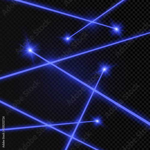 Abstract blue laser beam. Transparent isolated on black background. Vector.
