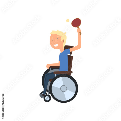 Disabled man playing table tennis, rehabilitation of disabled people concept vector Illustration on a white background