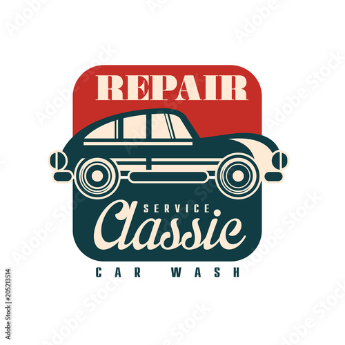 Repair service, classic car wash logo design, retro vintage label