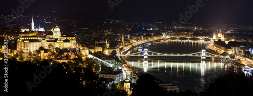 Budapest Panormala with Chain Bridge, Palace, and Parliament
