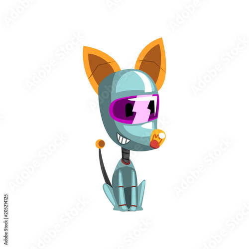 Cute robot dog sitting on the floor, artificial intelligence concept vector Illustration on a white background