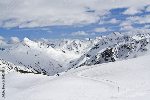 Livigno in winter, winter landscape, snow-covered Italian peaks.