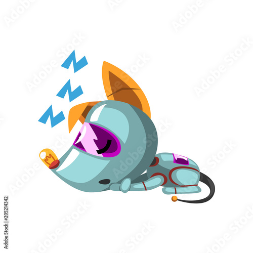 Cute robot dog lying on the floor and sleeping, artificial intelligence concept vector Illustration on a white background