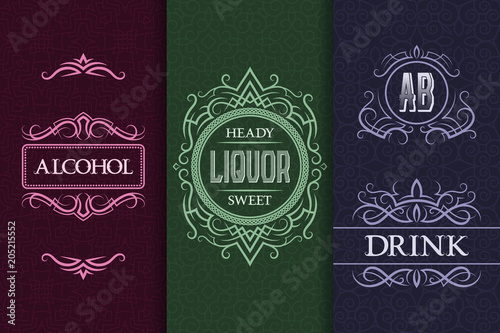 Beverage packaging design. Set of alcohol drink bottles labels.