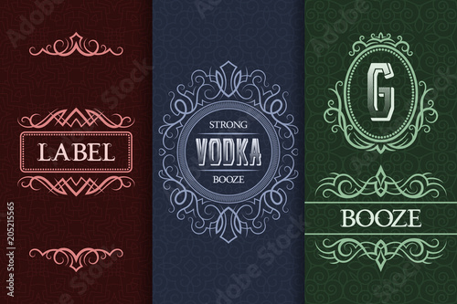 Beverage packaging design. Set of alcohol drink bottles labels.