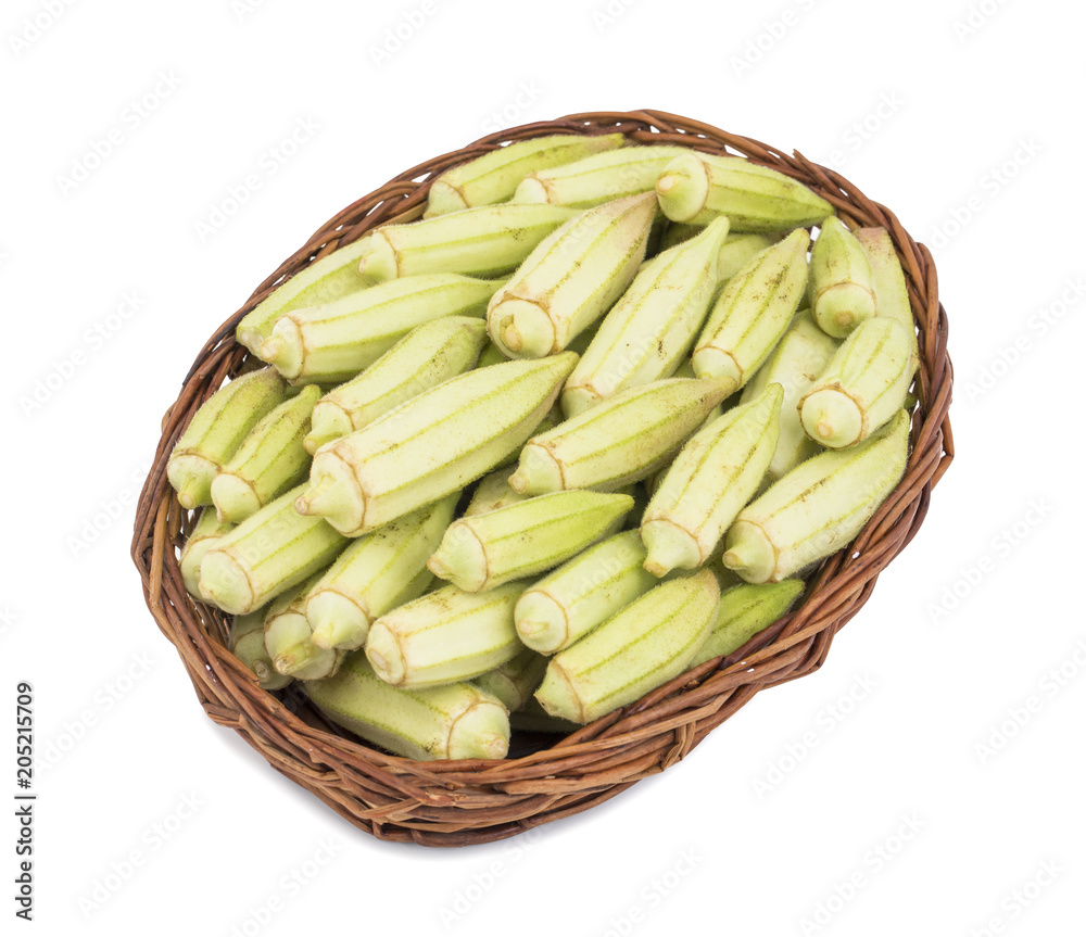 Green okra Vegetable or Lady Finger, Bhindi isolated on White Background Green okra Vegetable or Lady Finger, Bhindi isolated on White Background