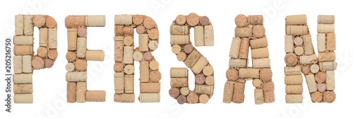 Grape variety Persan made of wine corks Isolated on white background photo