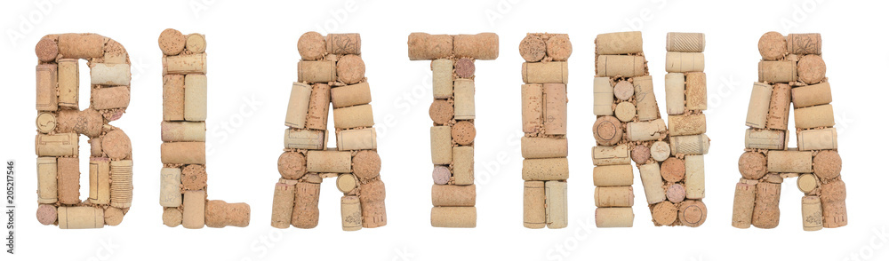 Grape variety Blatina made of wine corks Isolated on white background
