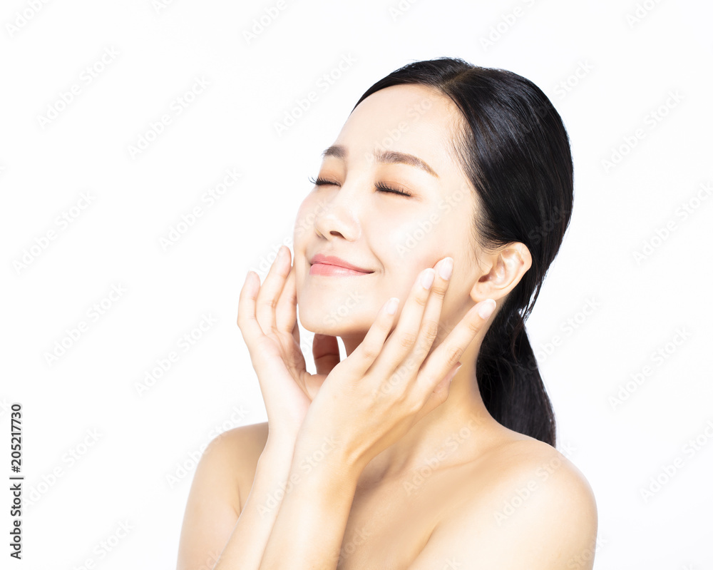 close up Beautiful woman face with skin care concept close up Beautiful woman face with skin care concept