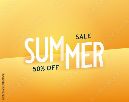 Summer Sale. Bright sunny banner. Creative isometric typography with shadow. Vector illustration