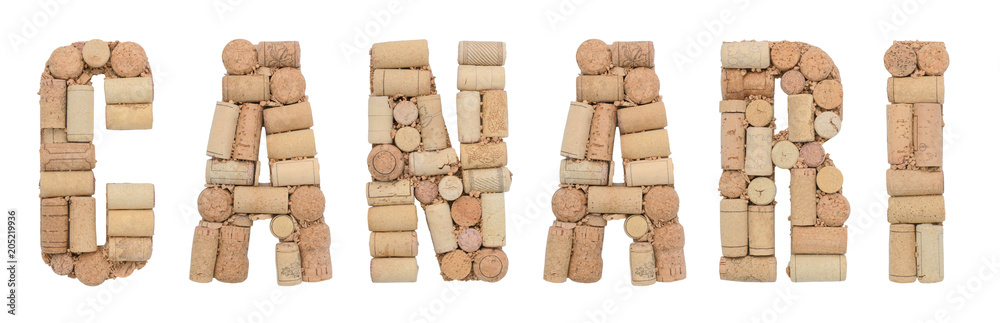 Grape variety Canari made of wine corks Isolated on white background