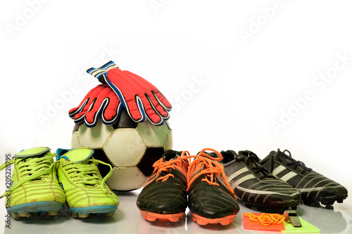 Soccer equipment are isolated on white background