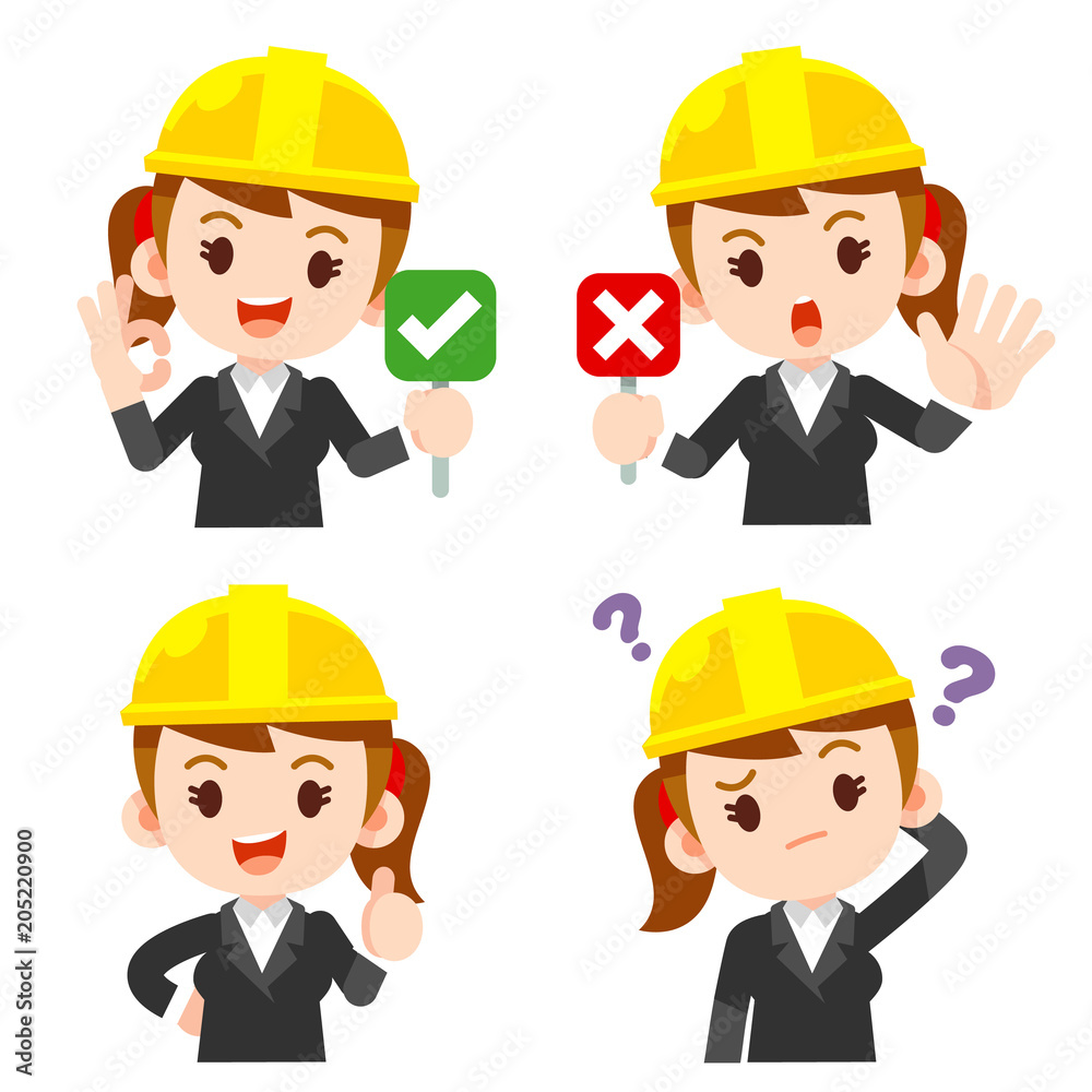 Vector set of female, woman engineer character in different action poses  isolated on white background Stock Vector | Adobe Stock