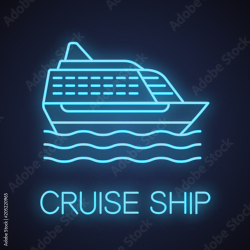 Cruise ship neon light icon